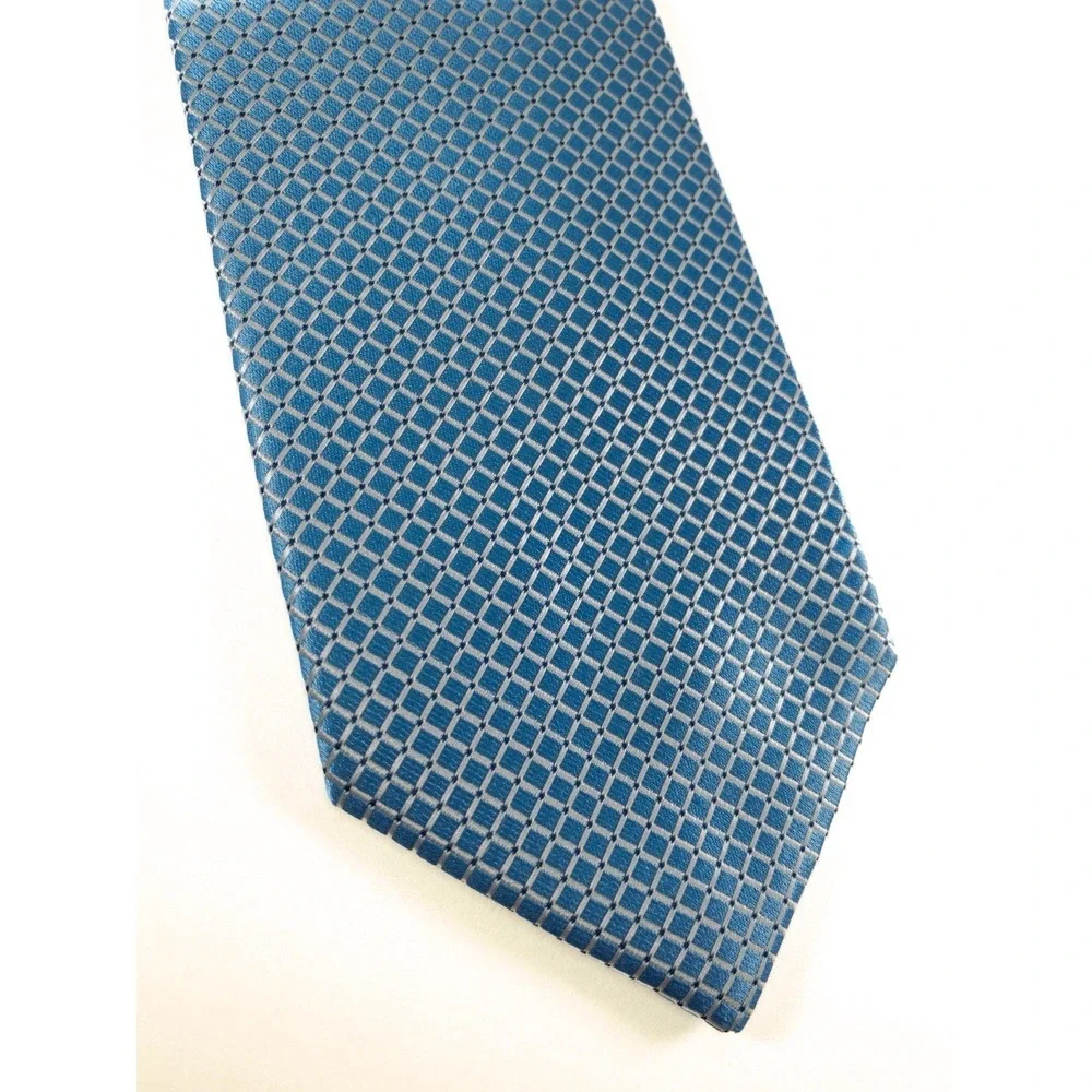 Saddlebred Slim  Silk Blend Tie, Micro Motif Woven Geometric Diamond,  Aqua, XL